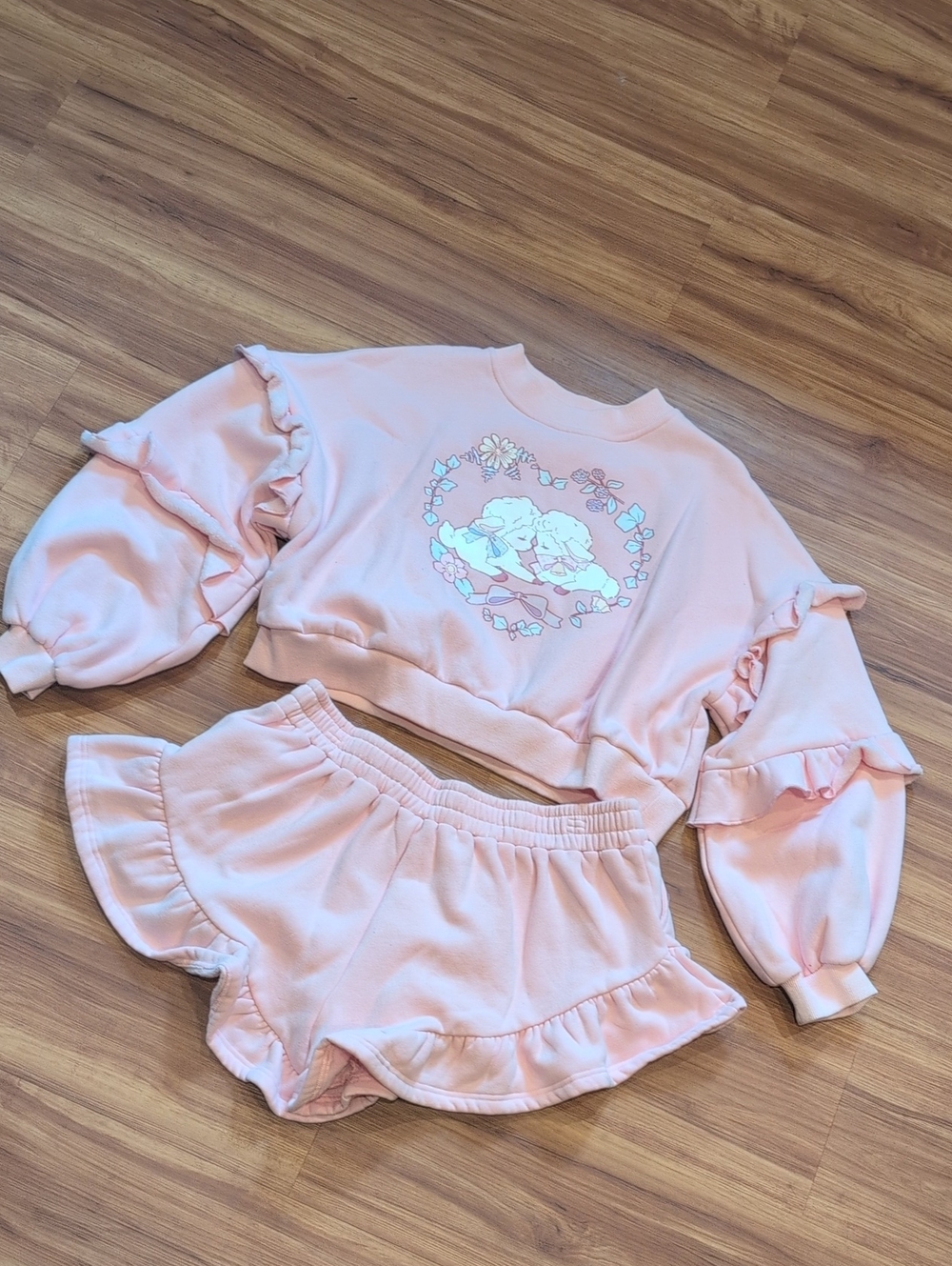Miss CANDYOHOLIC Ruffle Sweatshirt & Shorts Set Pink Baby Lamb KAWAII SUGAR
